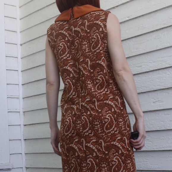 60s Mod Print Dress Rust Spice S Vintage Mary Dobb - Picture 3 of 7